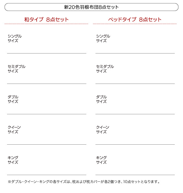 20色羽根布団8点セット48